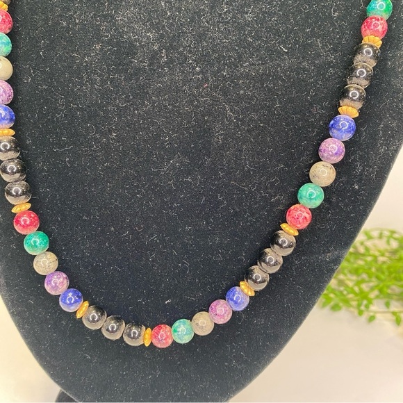 Vintage Natural Polished Multi Stone Beaded Solid Necklace 15.5" Long - Picture 5 of 8